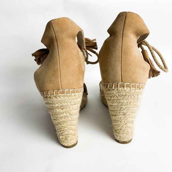 Joie Delilah tan suede lace up wedge espadrille sandal 39.5 - Picture 6 of 7
